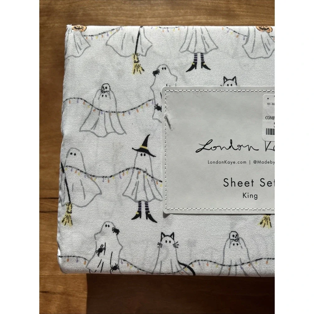 London Kaye King Size Halloween Ghost Witch Sheets New